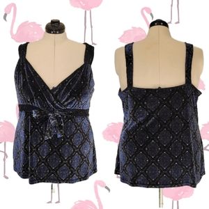 Blue Apt 9 velour tank with a bow